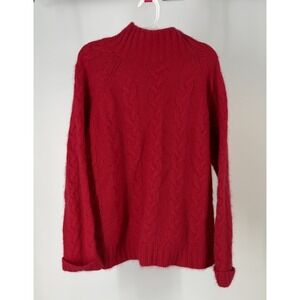 White Stag Cable Knit Sweater Women's XL Red Angora Blend Mock Neck Vintage 90s